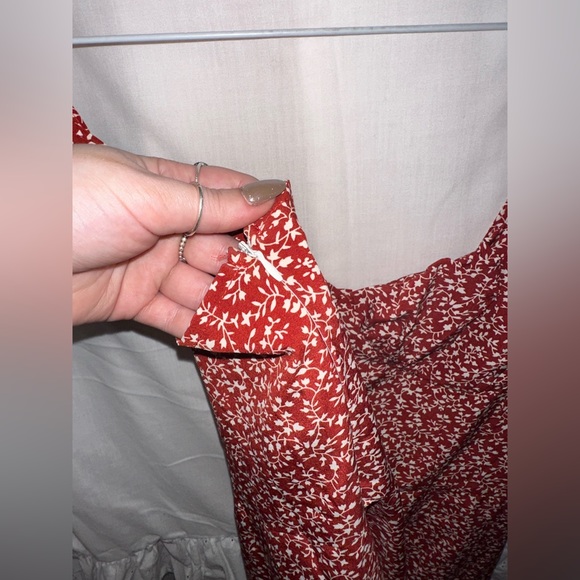 Red Floral Dress w/ White Flowers & Tie Up Straps - Picture 4 of 6